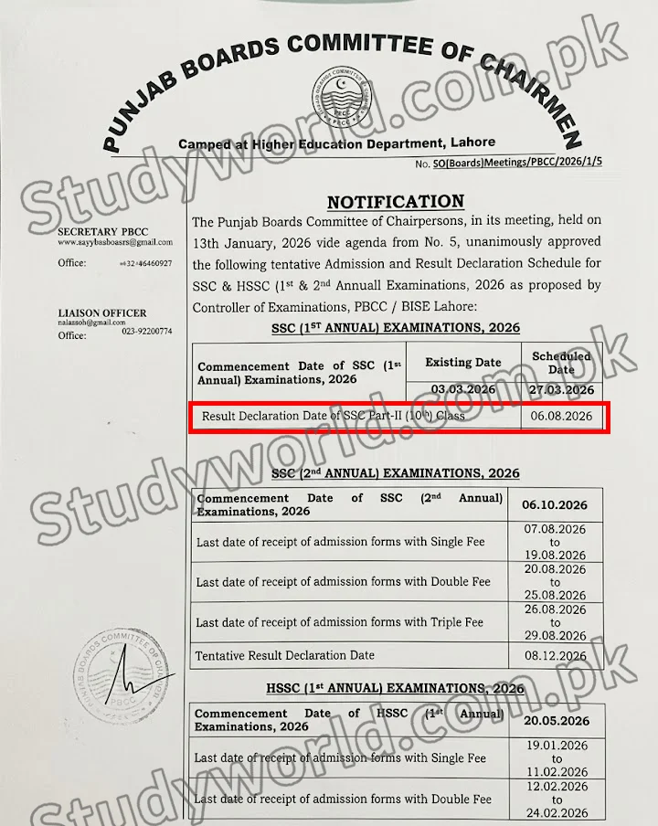 10th Class Result Notification 2026