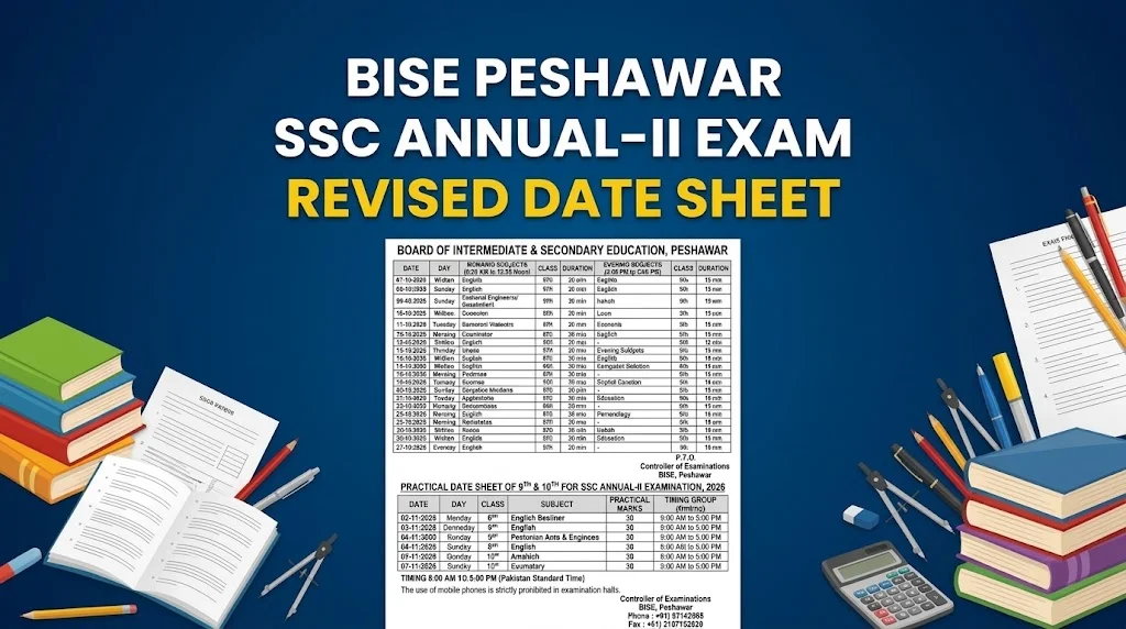BISE Peshawar 9th 10th revised date sheet 2026